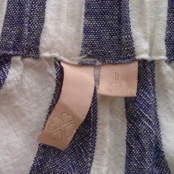 Charmed Heart Linen Pants Blend Blue & White Striped Pocketed Belt Looped Pants - Picture 8 of 10